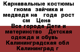 Карнавальные костюмы гнома, зайчика и медведя на 4 года  рост 104-110 см › Цена ­ 1 200 - Все города Дети и материнство » Детская одежда и обувь   . Калининградская обл.,Калининград г.